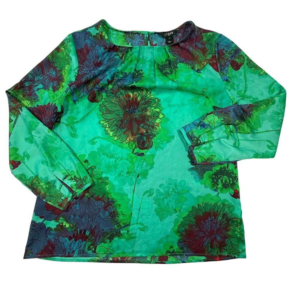 J. Crew Factory Floral Print Long Sleeve Blouse Women's Size S‎ Green